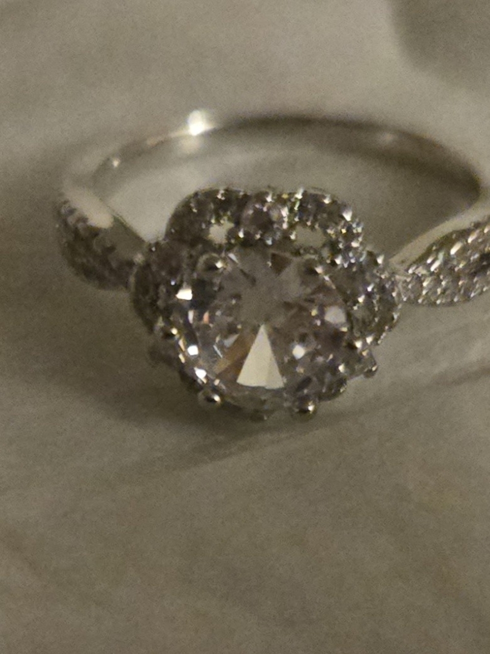 Silver Halo Round Crystal Ring in White